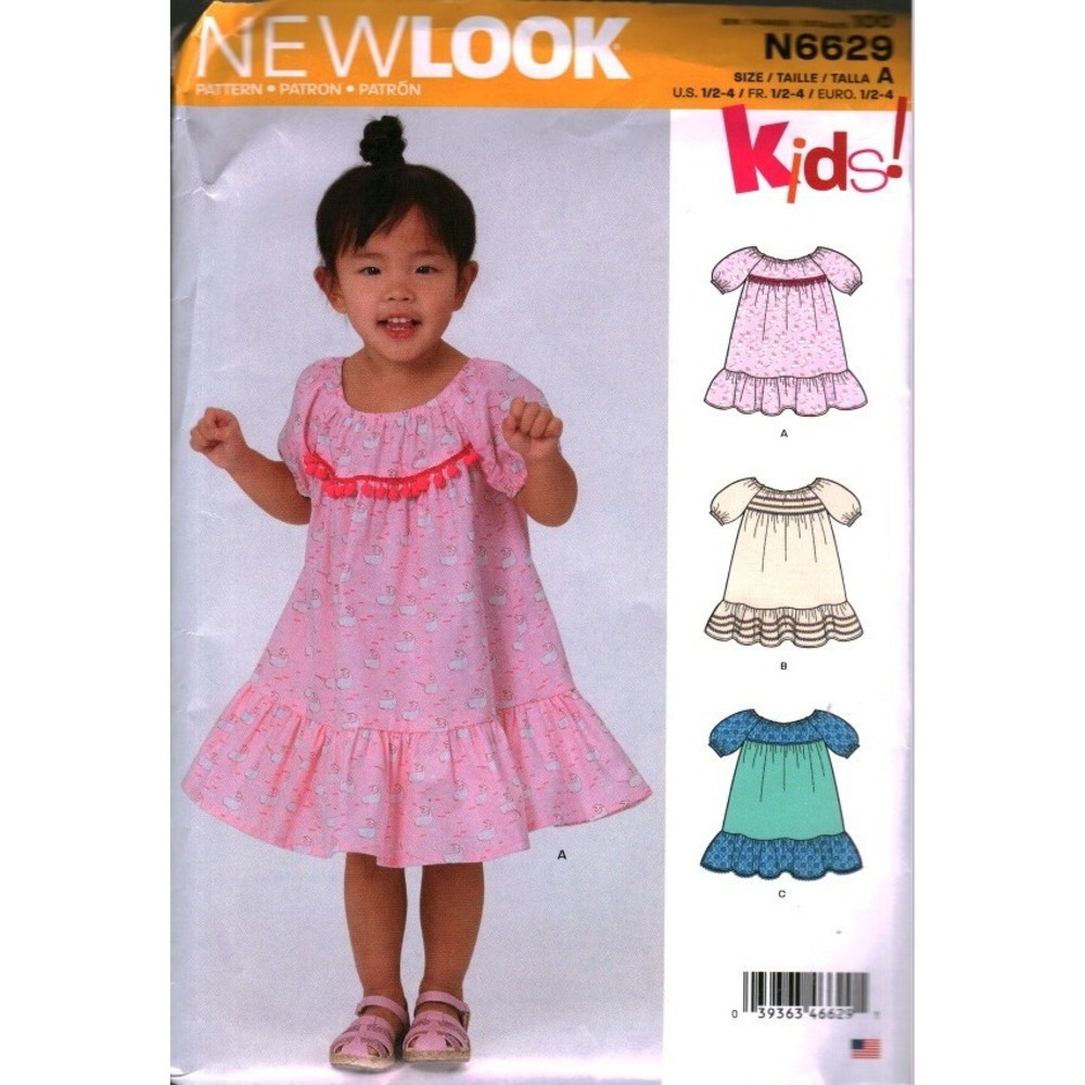 New Look N6629 Toddler Dress Sewing Pattern Sizes 1/2-2 Kids Ruffle Hem DIY